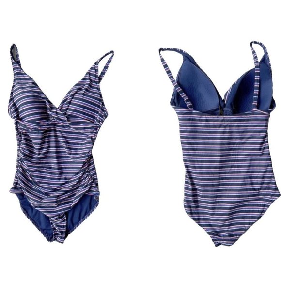 NipTuck Swim Swimsuit Size 8 Sailor Stripe One Piece Navy Red Tummy Cont… - Picture 4 of 12
